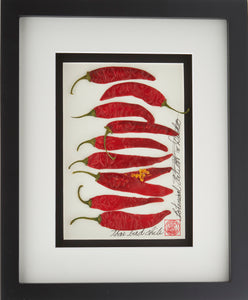'Chilli Peppers Vegetable Shadow Box' by Botanical Art by Diane De Roo