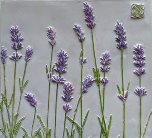 'Hand Painted Lavender Square Botanical Cast' by Botanical Art by Diane De Roo