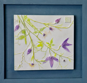 'Framed Hand-painted Clematis Tile' by Botanical Art By Diane